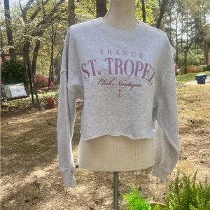 Abercrombie & Fitch Crop Graphic Sweatshirt Gray with Purple Print, M, Preppy